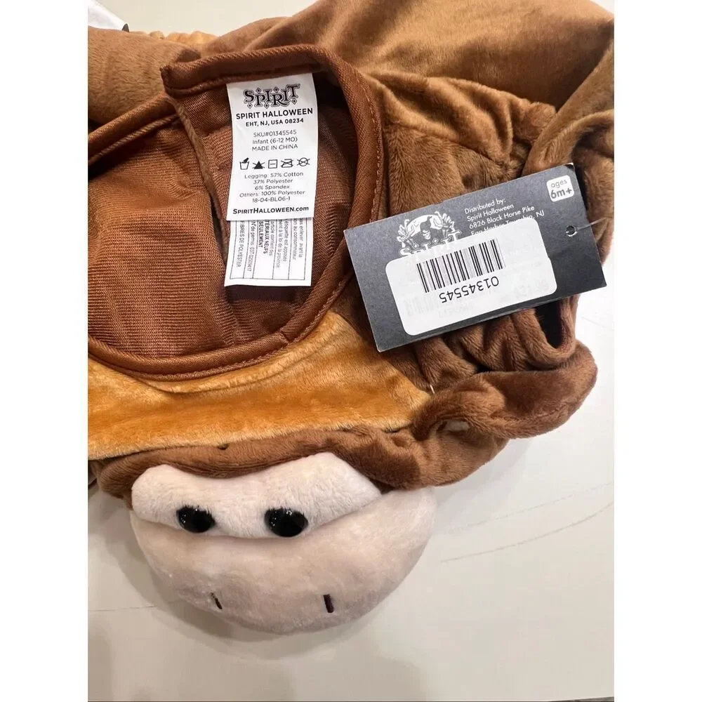 Spirit Halloween Infant Sleeveless Monkey Costume Brown Size 6-12 Months NWT